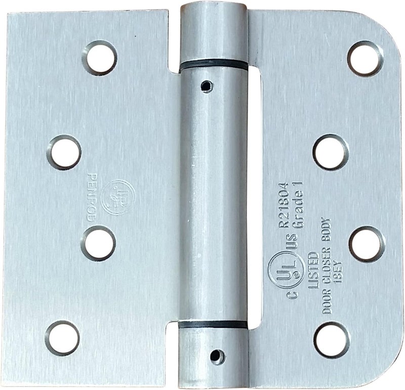 Hinge Outlet Spring Self-Closing Hinges, 4 Inch x 4.25 Inch Square with 5/8 Inch Satin Nickel - 2 Pack - Adjustable Door Closing - Image 1